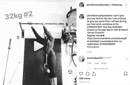 Jen Meehan performing the weighted pullup with 32kg