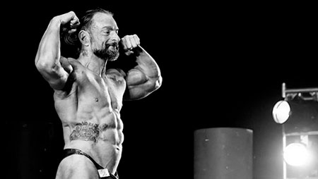 Fabio Zonin on stage during his bodybuilding competition