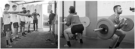 Mauro Franzetti coaching the soccer plauers during the two-arm swing and the Zercher squat