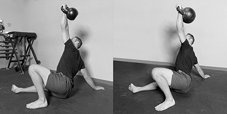 The different shoulder position in the tall-sit position with a light and a heavy kettlebell